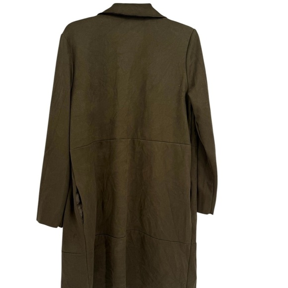 Zara Women's Green Faux Suede Open Front Long Coat Jacket Pockets Size Medium - Picture 3 of 10